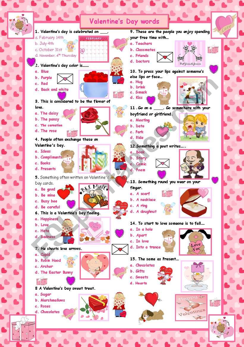 valentine s day words esl worksheet by maguyre