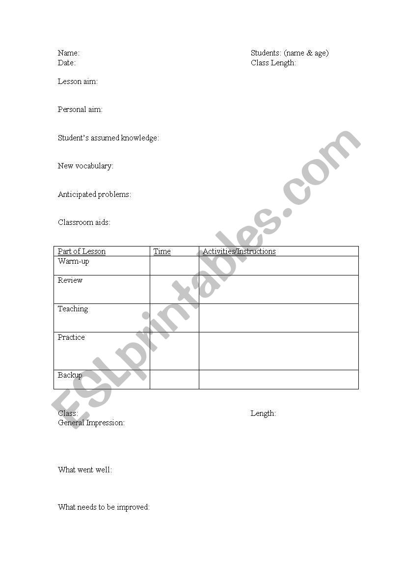 Lesson Plan Template worksheet