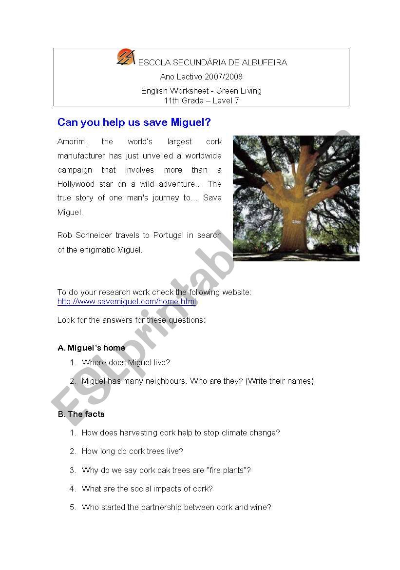 environment - save miguel worksheet