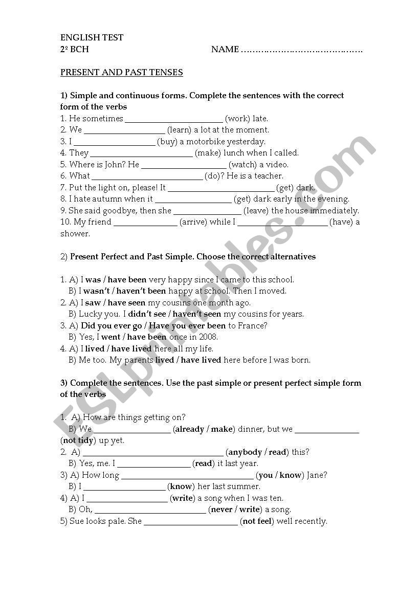 English test worksheet