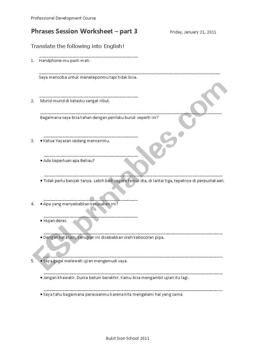 Types Of Phrases Worksheet