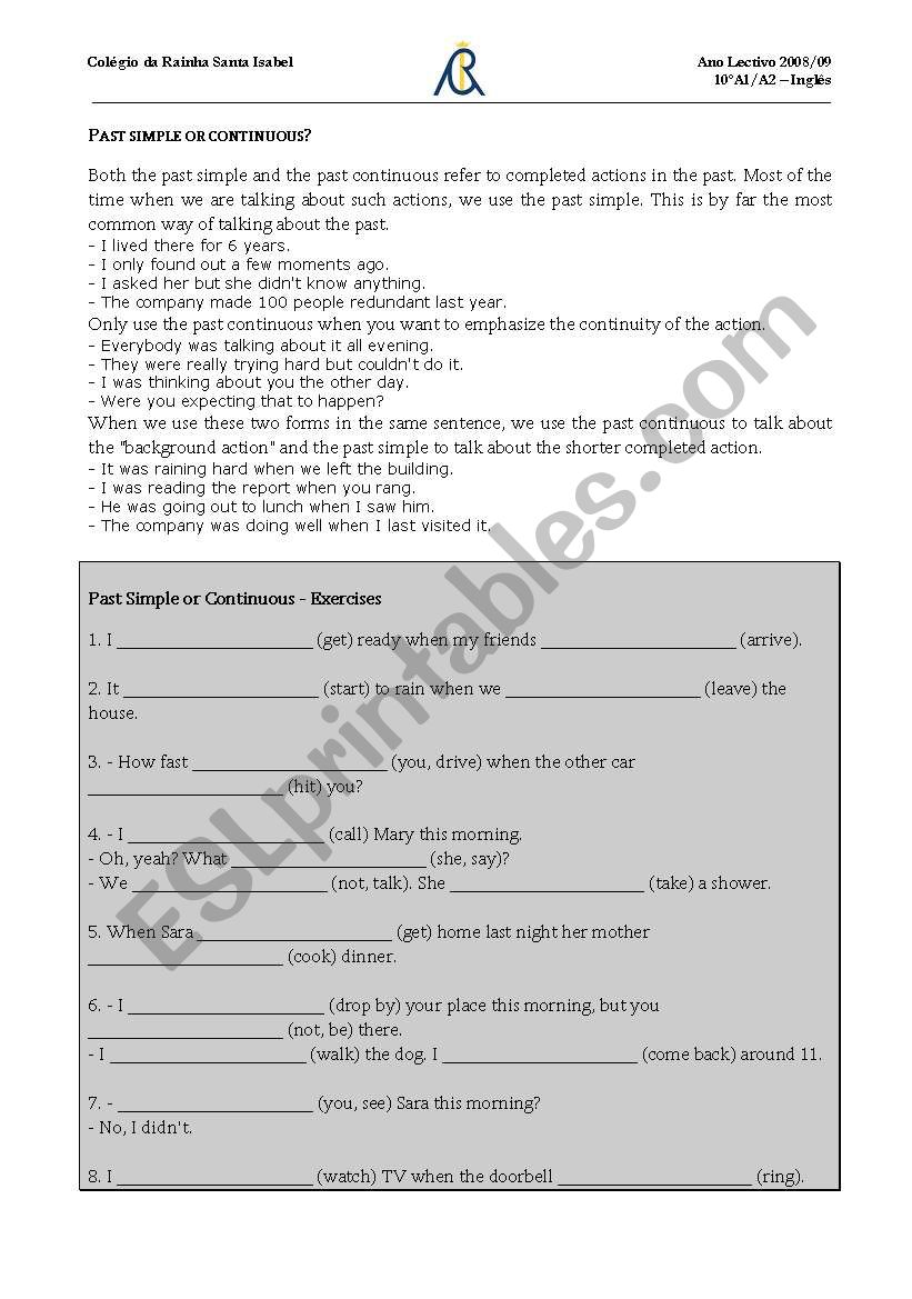 past continuous worksheet