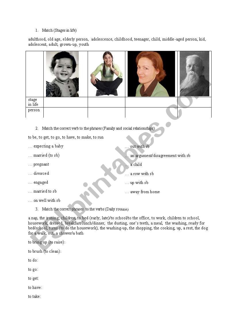 stages inlife part 1 worksheet