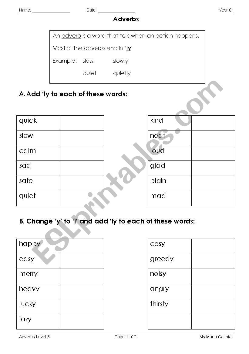 Adverbs worksheet