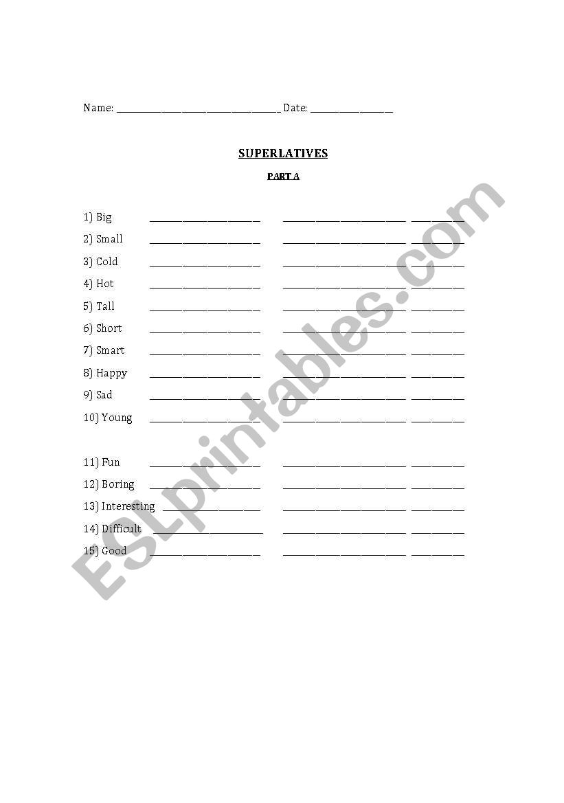 superlatives worksheet