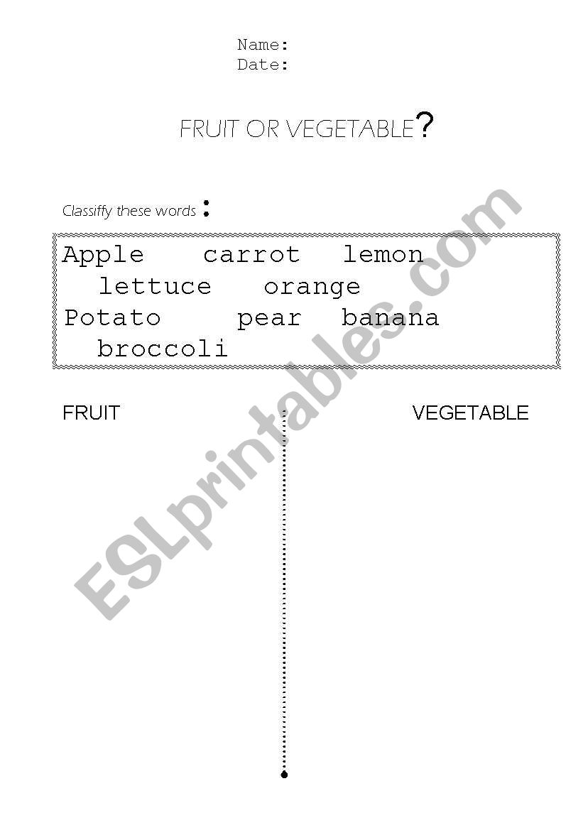 Fruit or vegetable? worksheet