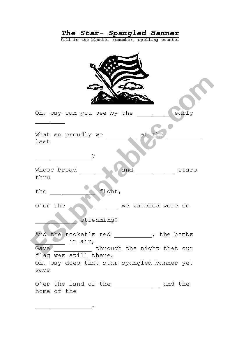 The Star Spangled Banner worksheet