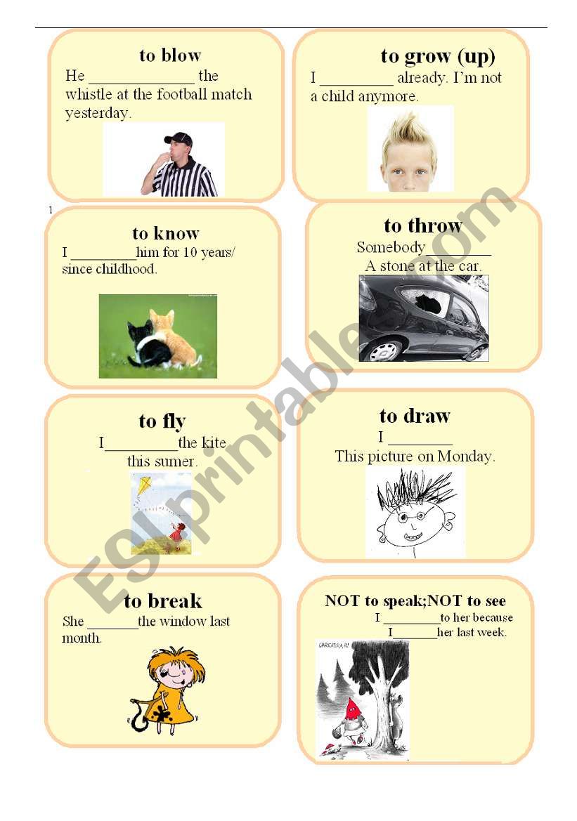 IRREGULAR VERBS  CARDS   set 1 (write the  right form) PAST SIMPLE or PRESENT PERFECT