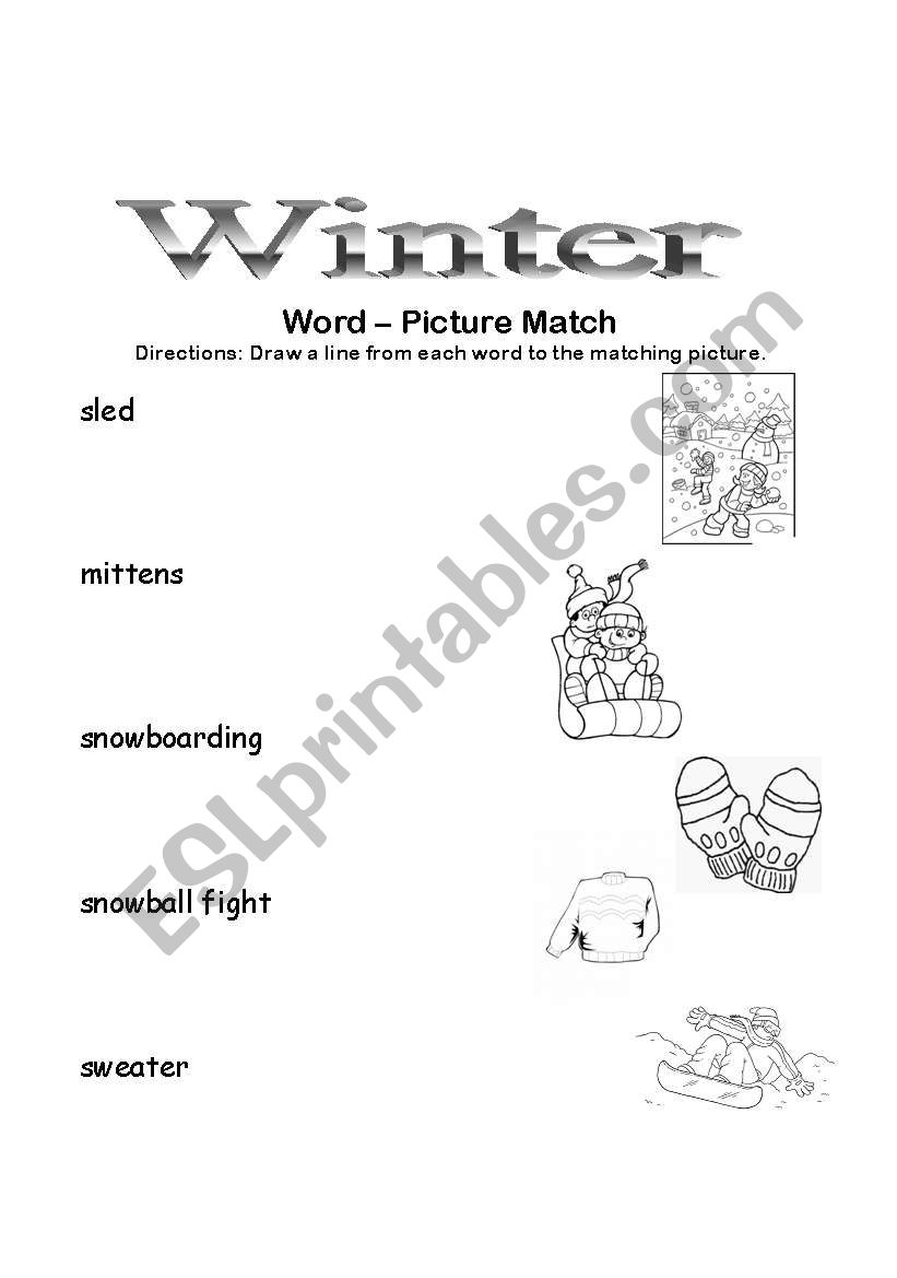 Winter Word Match worksheet