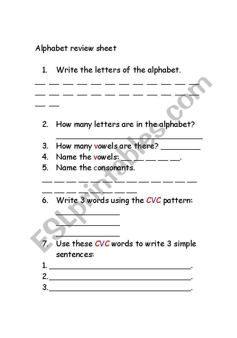 Alphabet/ CVC Review Sheet worksheet