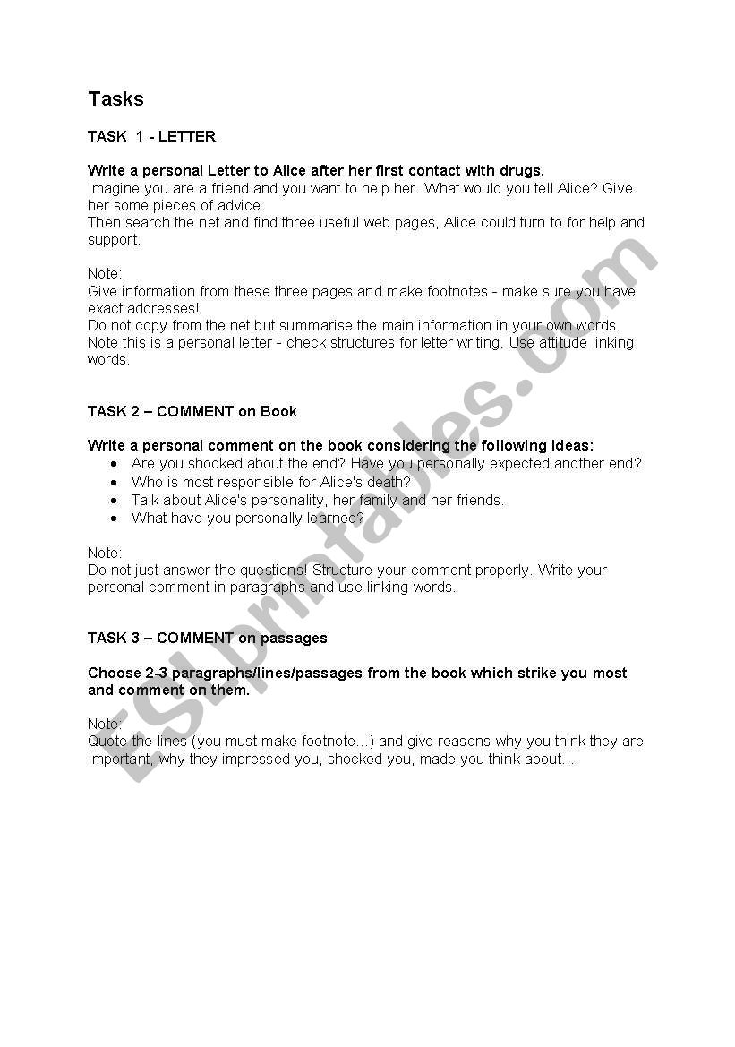 English Worksheets Go Ask Alice