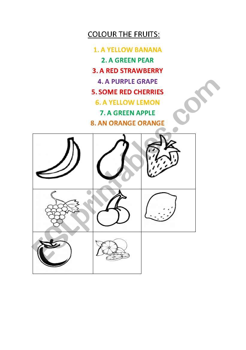 Learn and colour the fruits worksheet