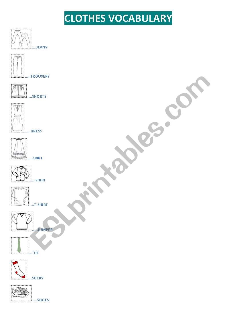 Clothes vocabulary + worksheet