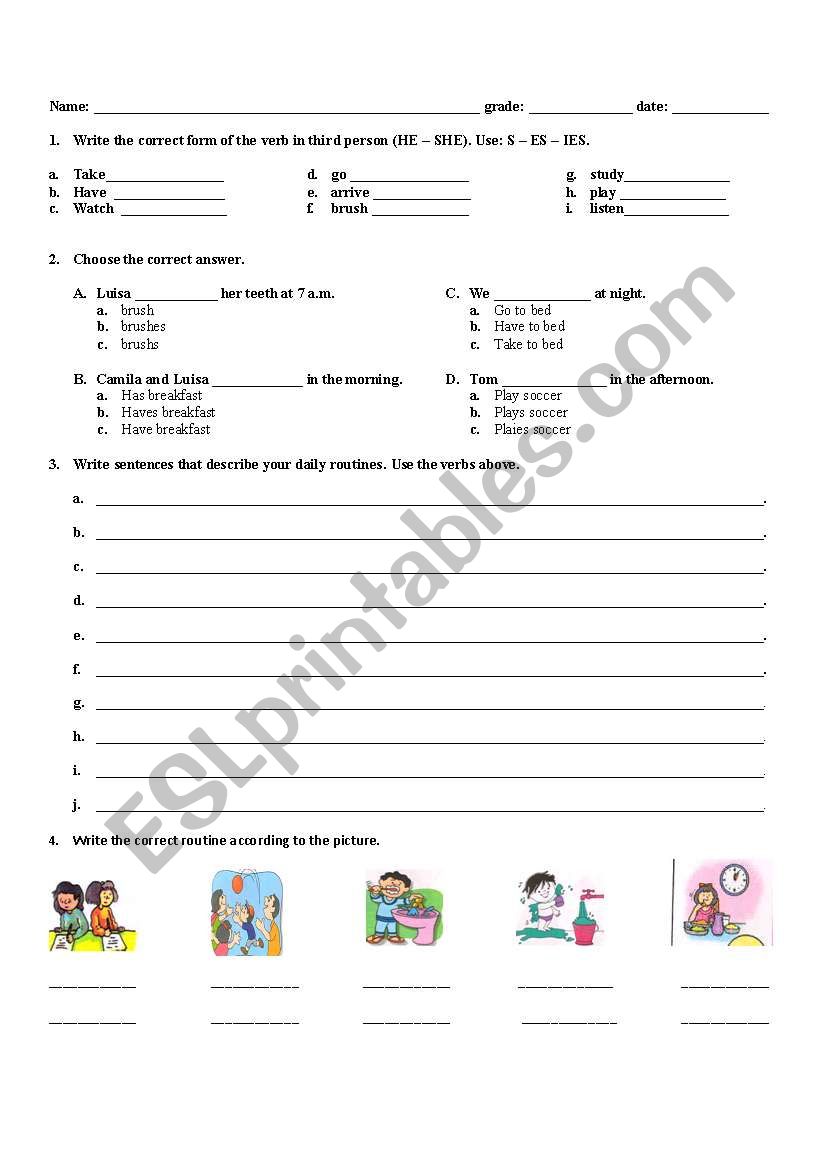 ROUTINES AND VERBS IN PRESENT worksheet