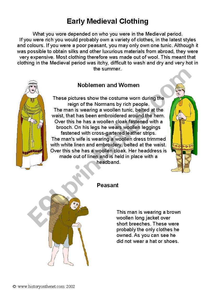 Early Medieval Clothing worksheet