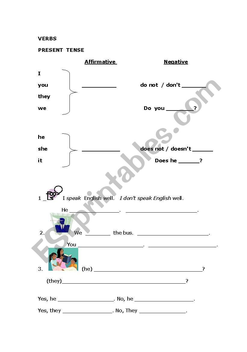 present tense verb worksheet worksheet