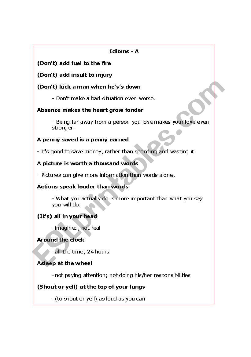 Idioms worksheet