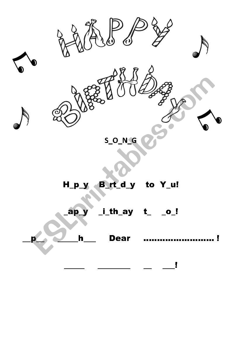 Happy Birthday Song worksheet