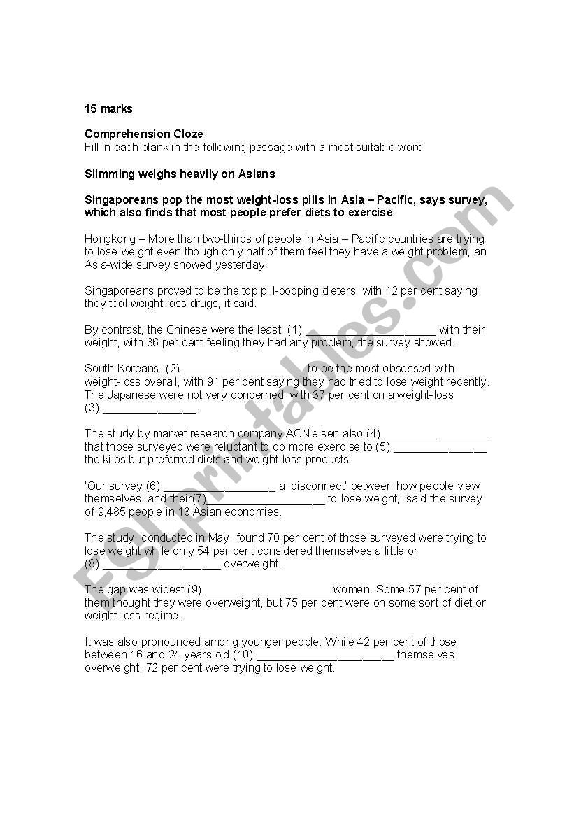 Cloze Passage worksheet