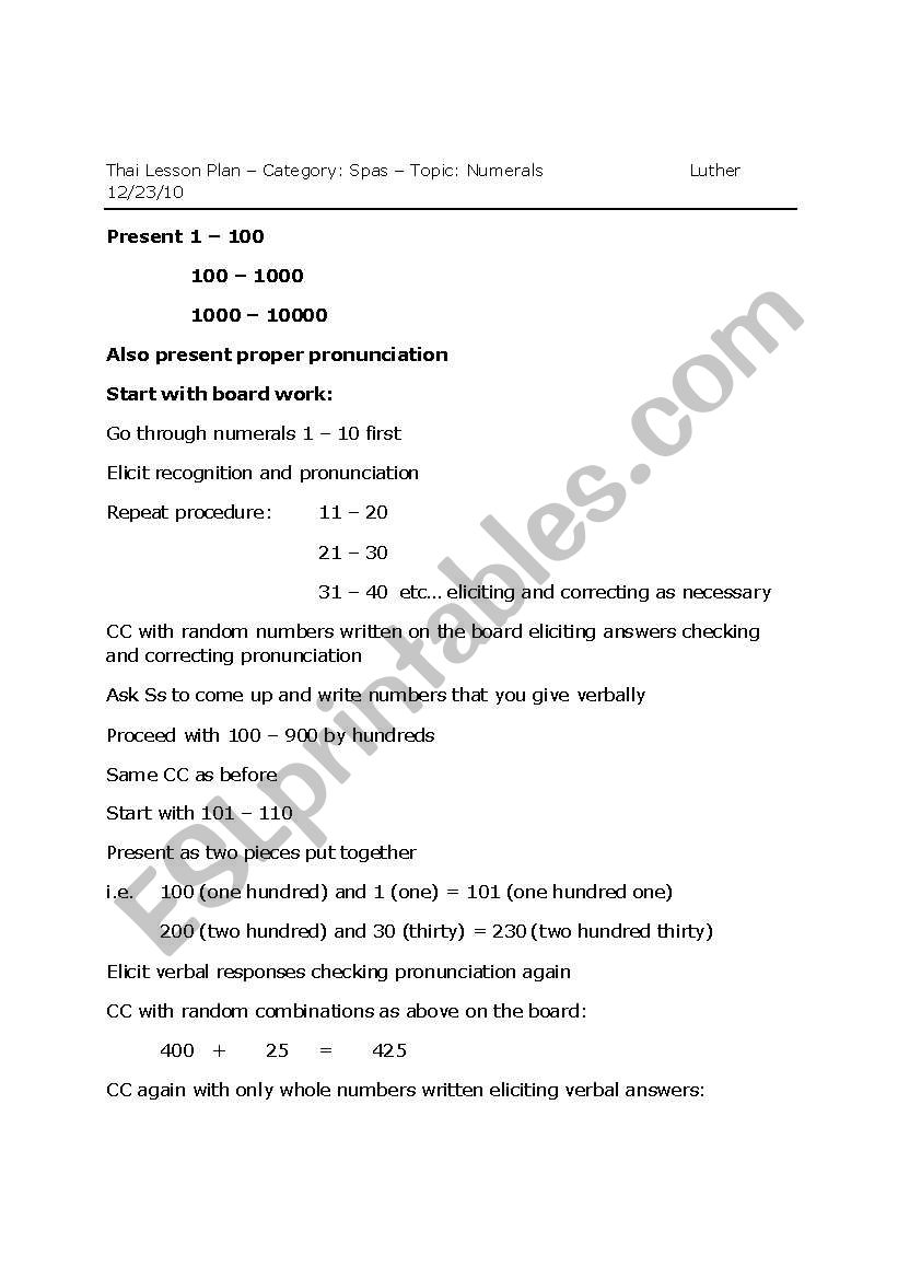  Numerals for Spas worksheet