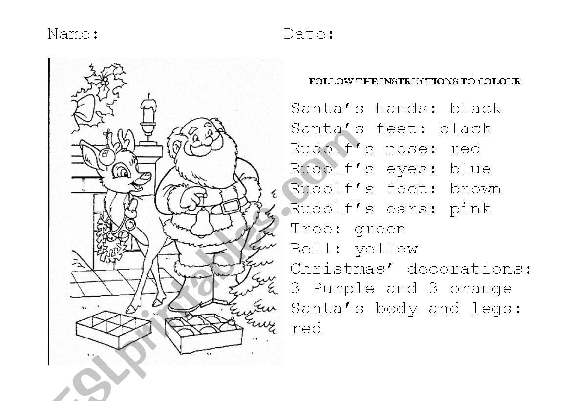 Colour the Chistmas scene worksheet