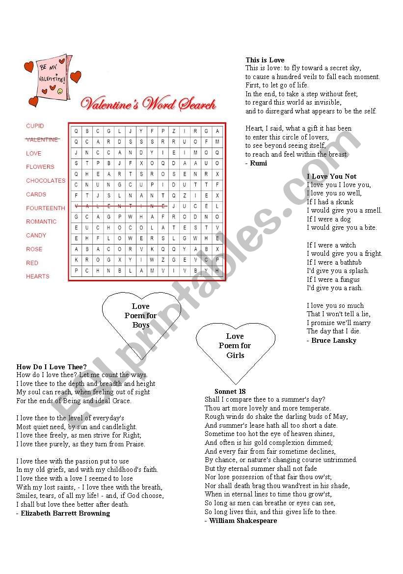 Valentines Day Poems new worksheet