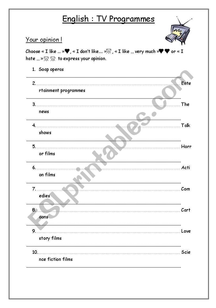 TV Programmes - Opinion worksheet