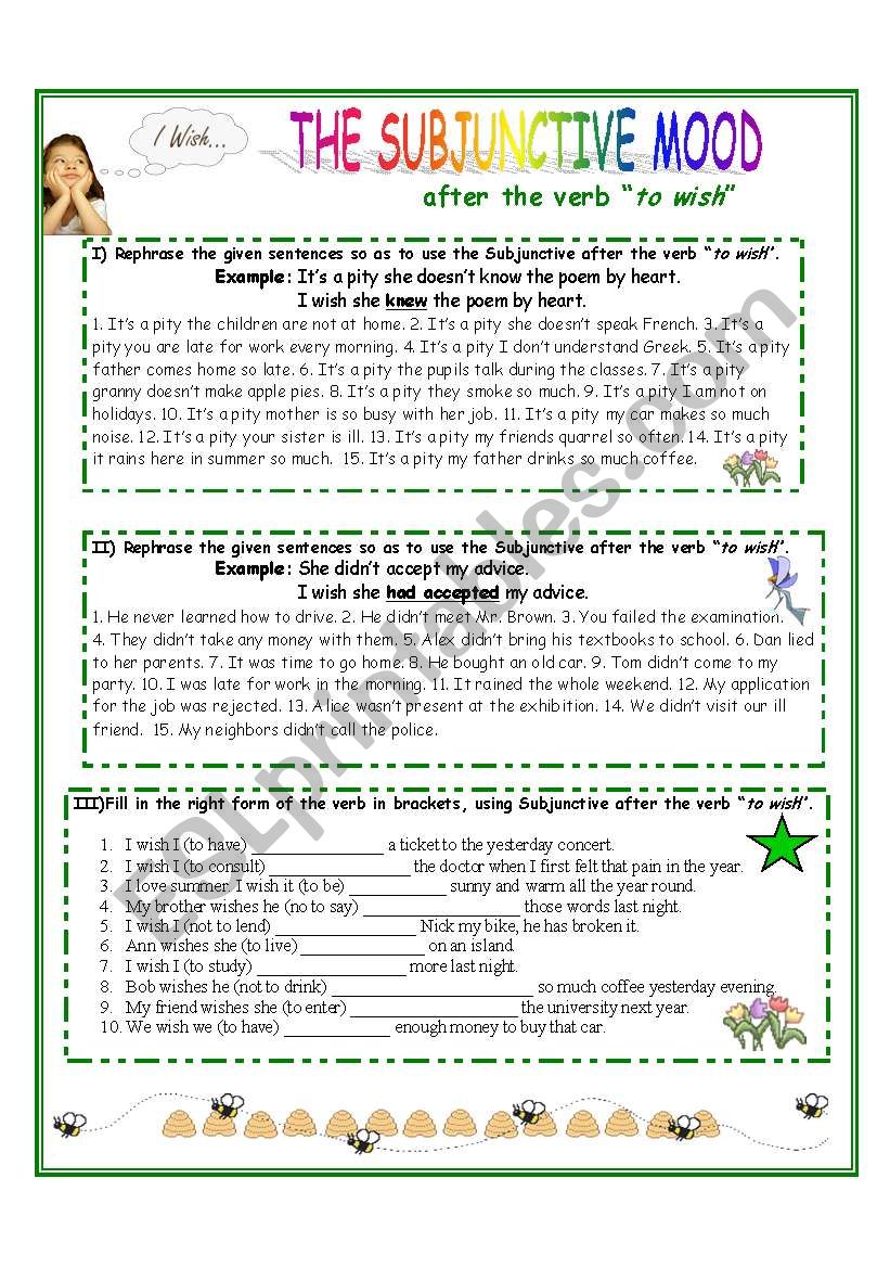 Subjunctive Mood ESL Worksheet By Naty7909