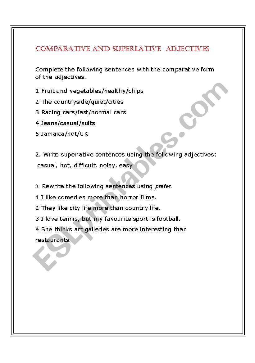 comparative and superlative  worksheet