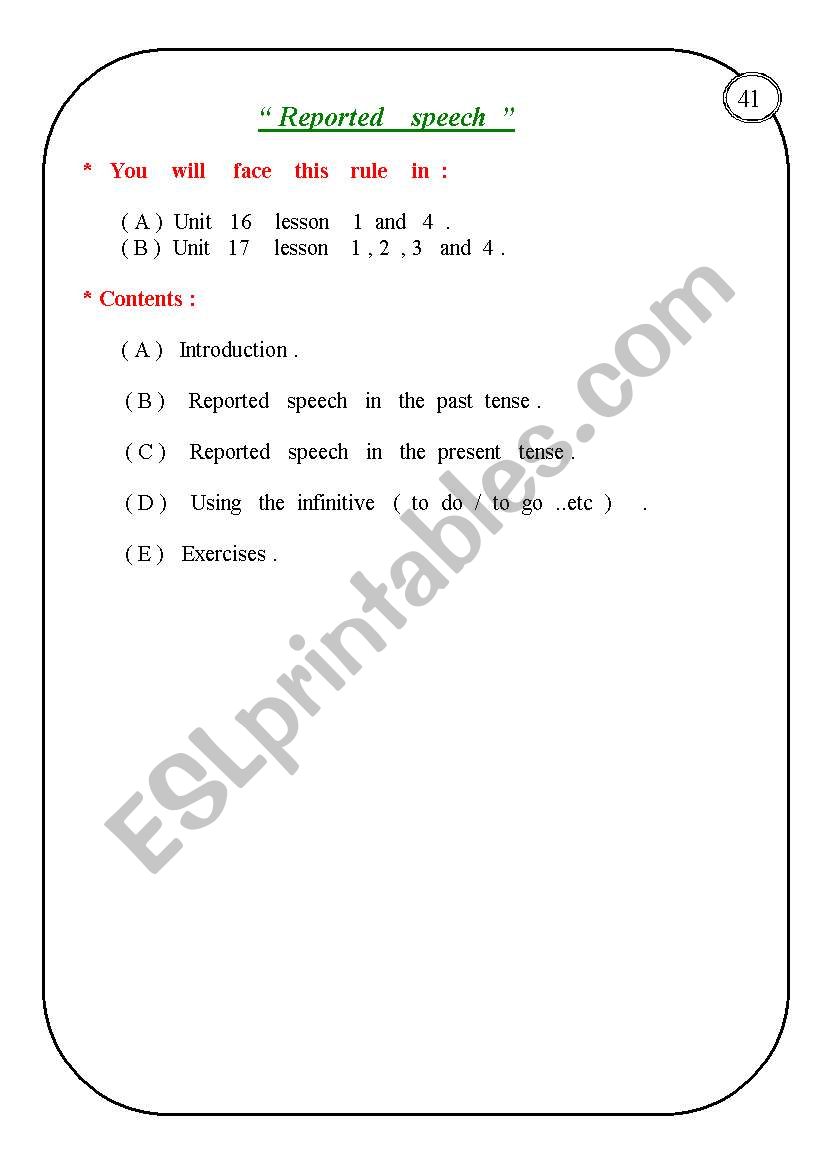 reported speech worksheet