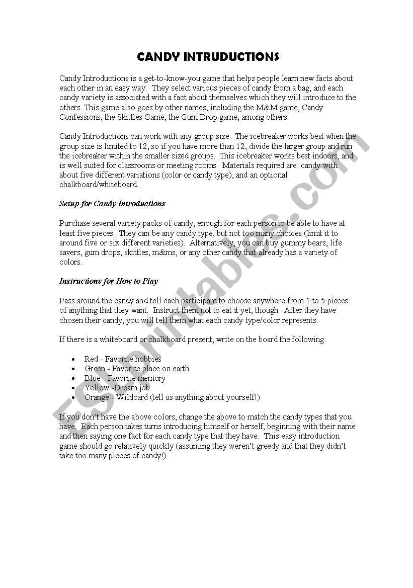 ICEBREAKER: CANDIES worksheet