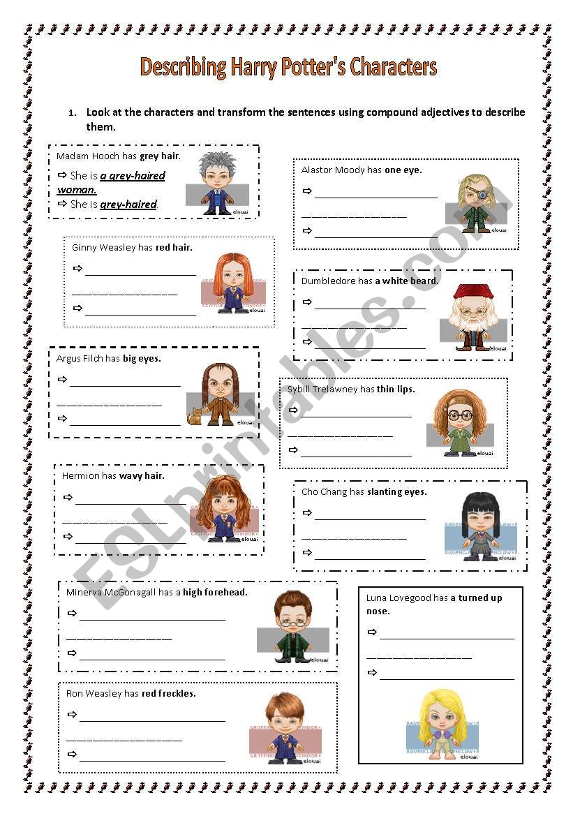 Compound Adjectives With Harry Potter´s Characters - Esl Worksheet By 