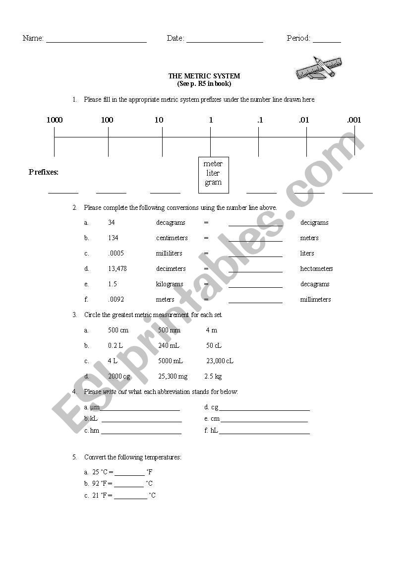 Metric System Worksheet worksheet