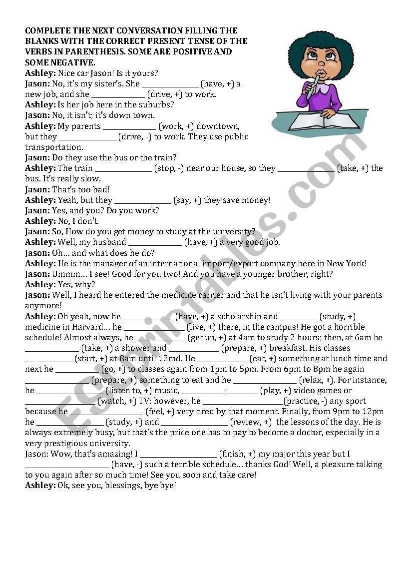 Present Tense ESL Worksheet By Hellen22