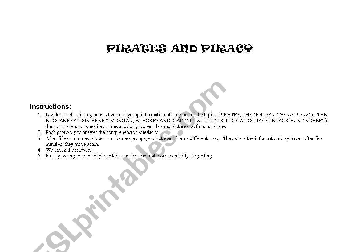 PIRATES AND PIRACY worksheet