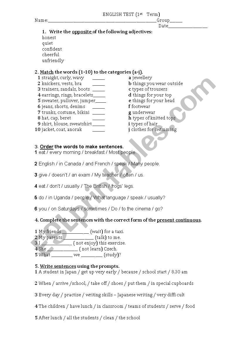 Exam 3 ESO worksheet