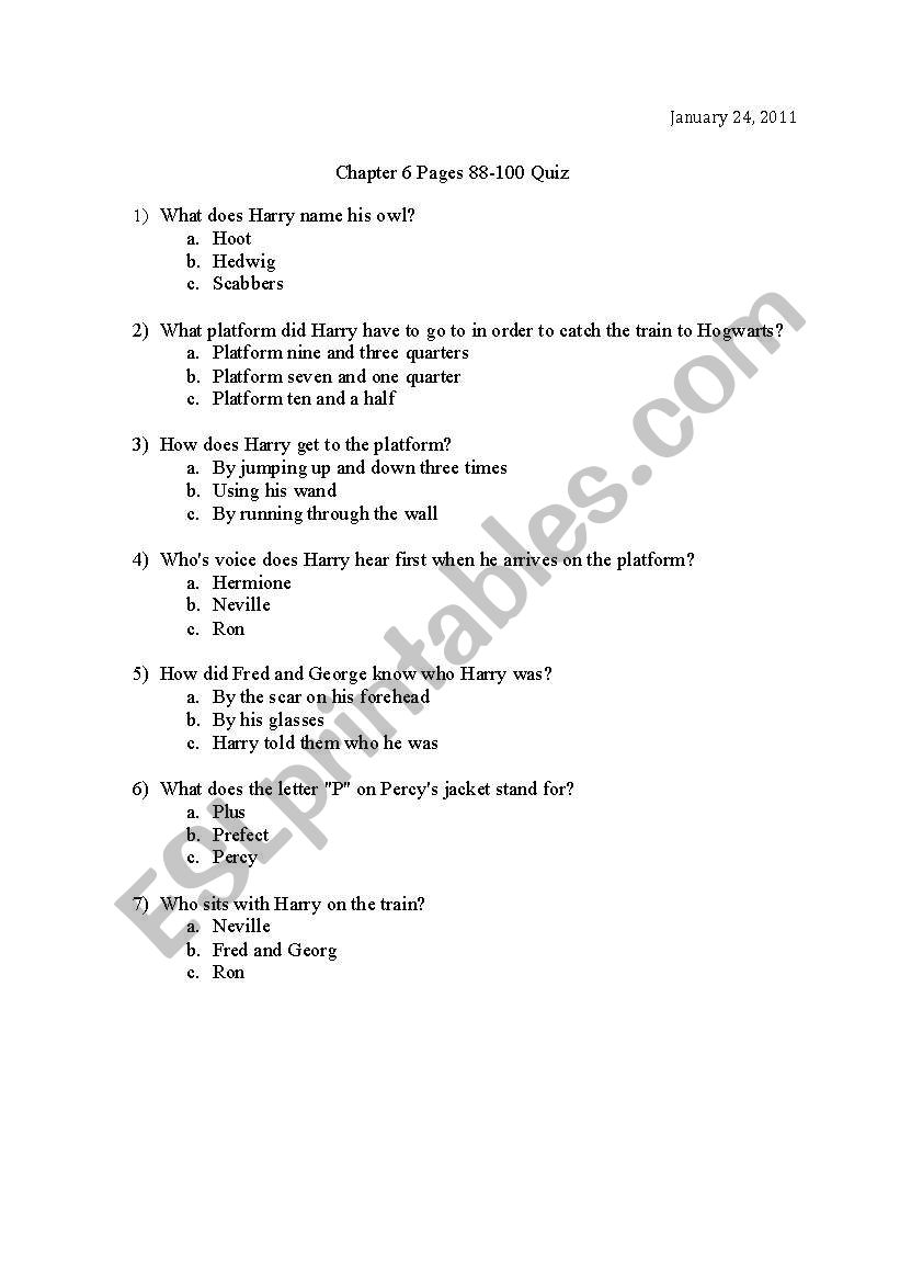 Harry Potter Quiz worksheet