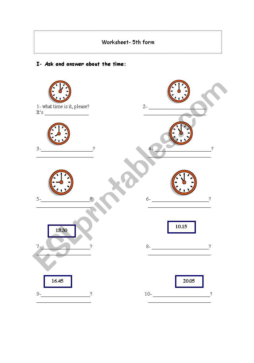 What time is iy? worksheet