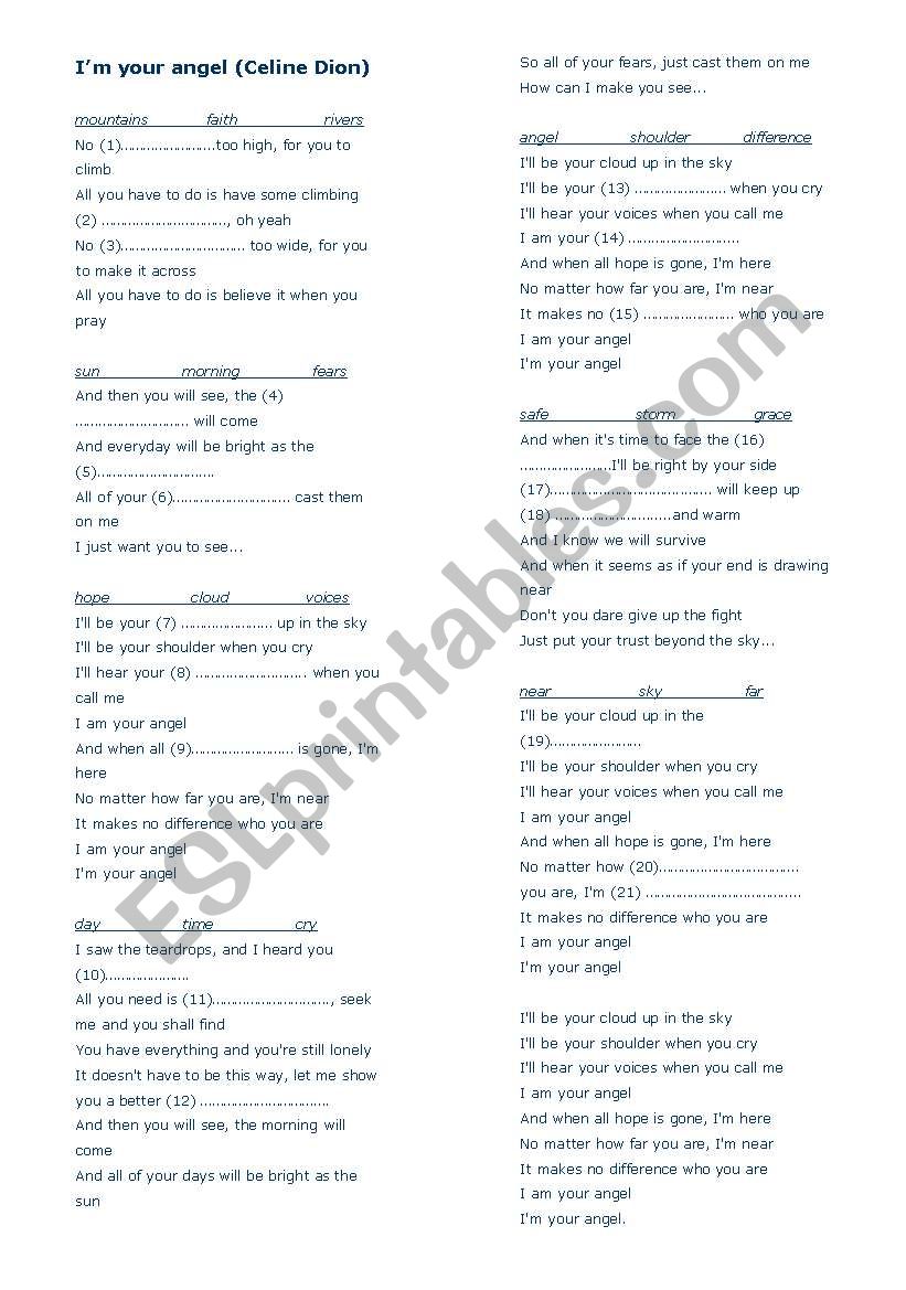 English worksheets: I´m your angel