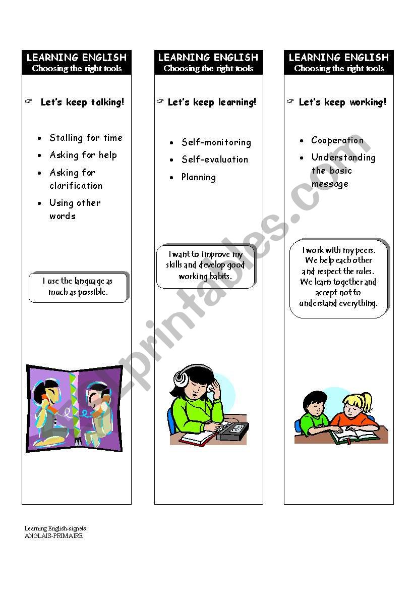 ESL Strategy book marks worksheet