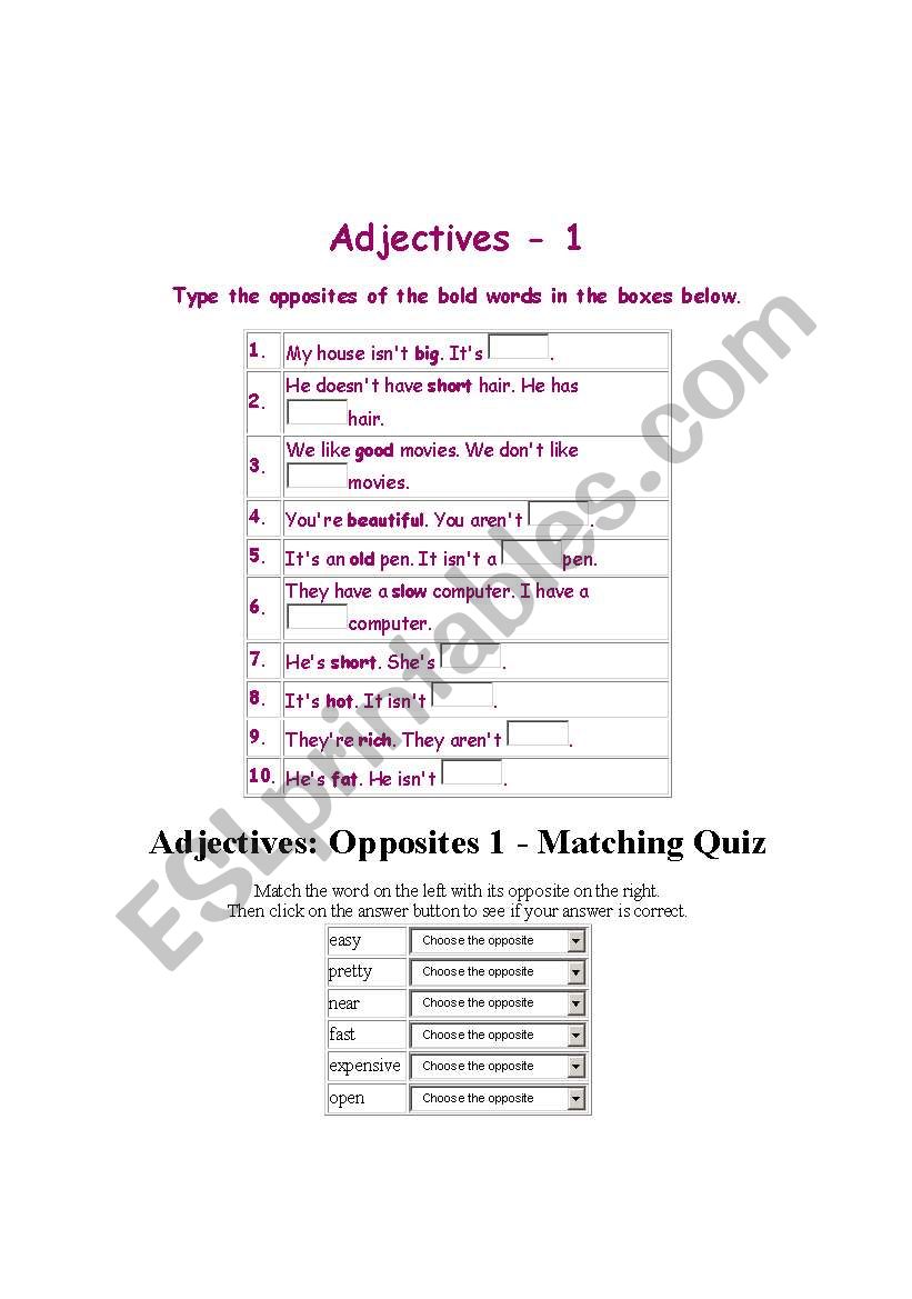 adjectives worksheet