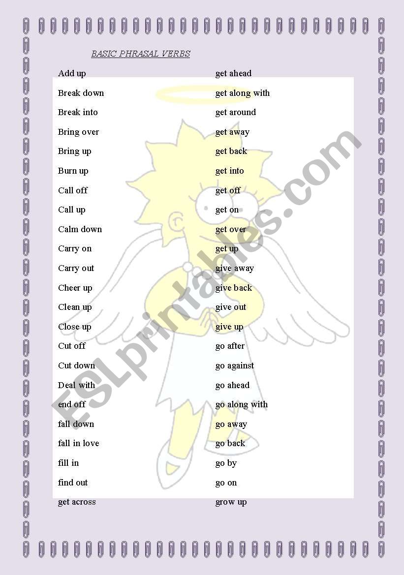 PHRASAL VERBS LIST worksheet