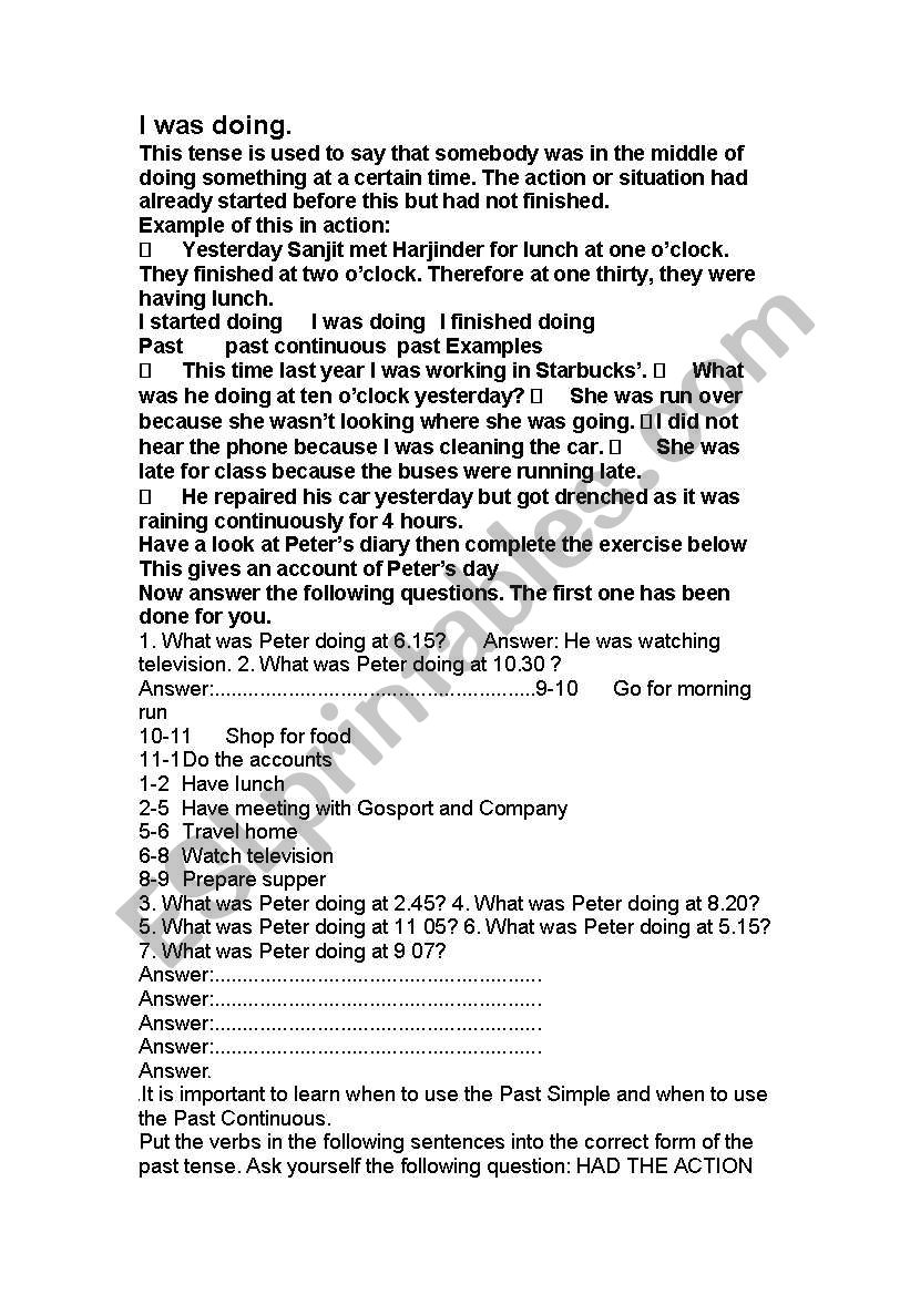 Past Continuous  Tense worksheet