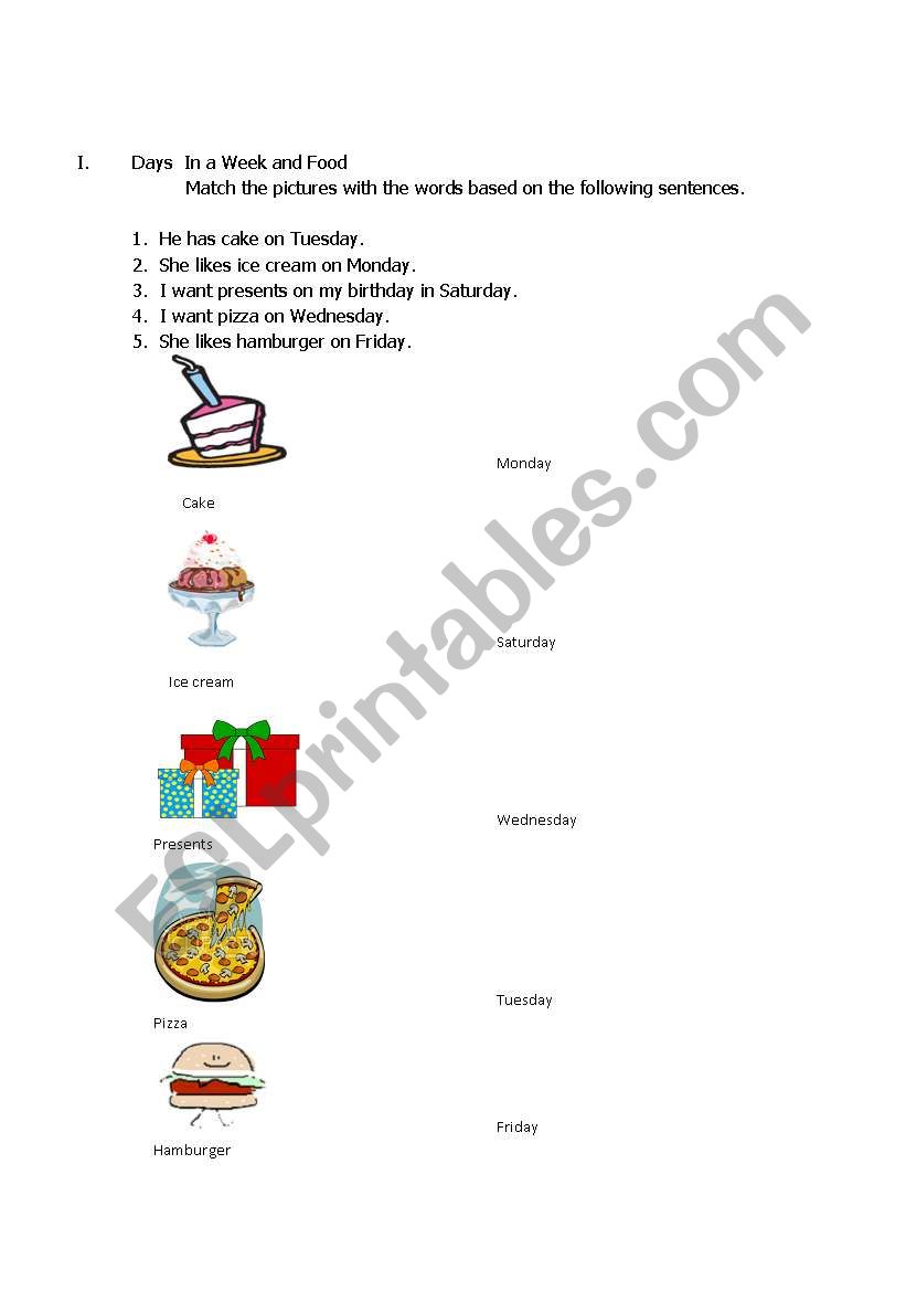 days of the week and food match