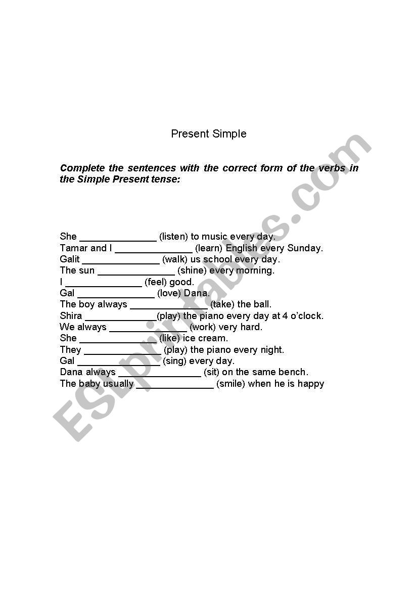 Present Simple exercises worksheet