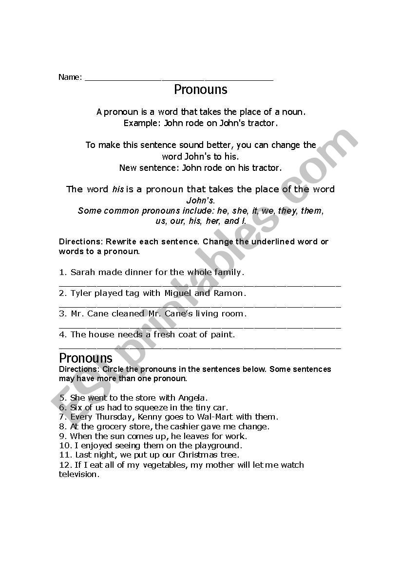 Pronoun Practice worksheet