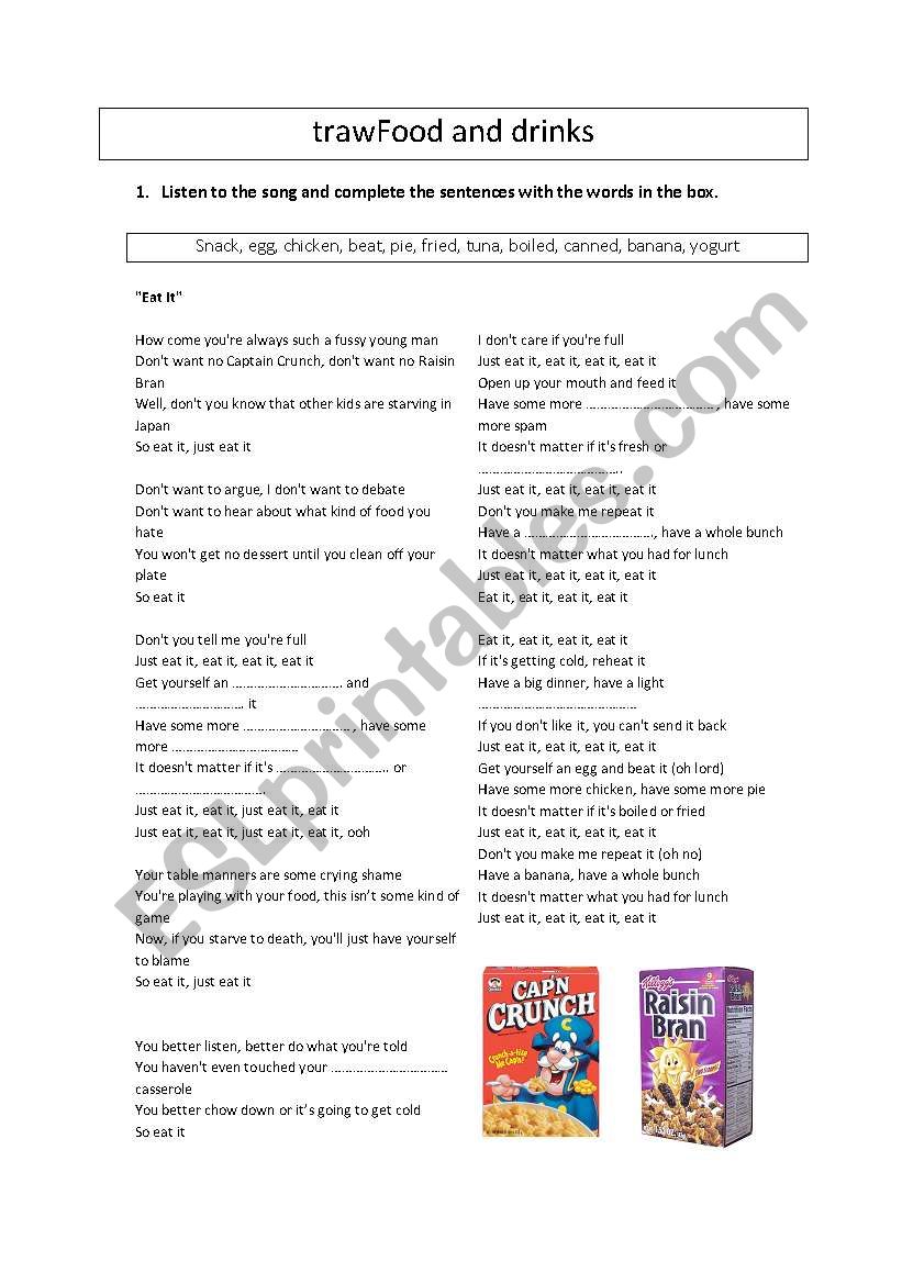Food and drinks vocabulary worksheet