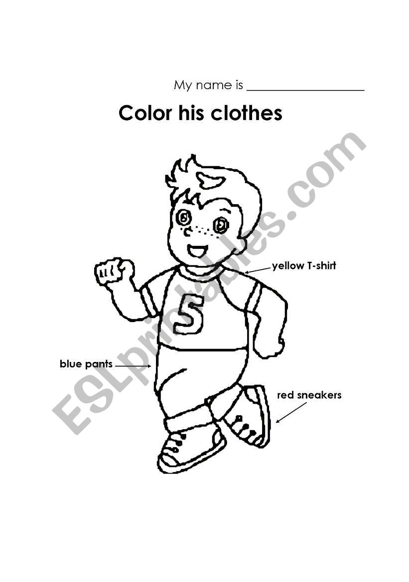 Color his clothes worksheet