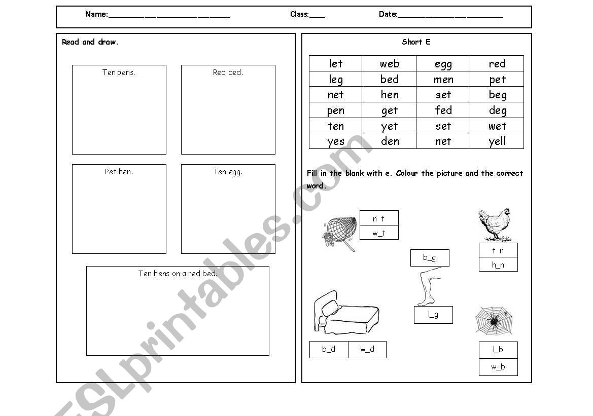 shor e worksheet