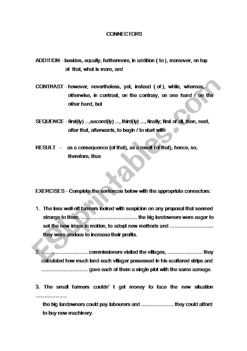 Connectors worksheet